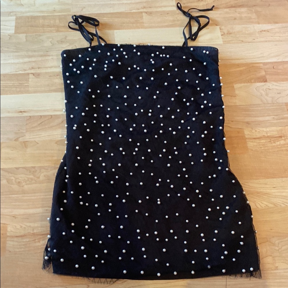 Forever 21 Black Mini Dress with White Pearl overlay